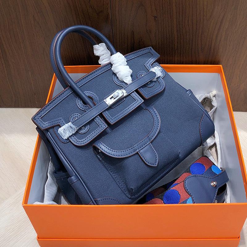 Haute couture version 2025 new cargo platinum bag canvas splicing leather women's handbag shoulder messenger bag