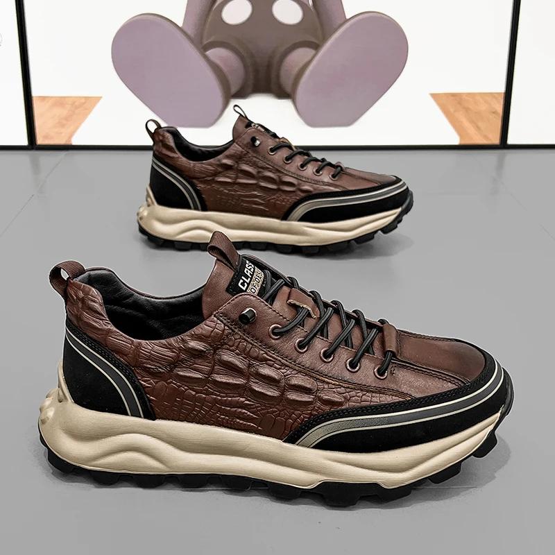 Fashion Chunky Sneaker Men Designer Retro Running Shoes Fashion Casual Microfiber Leather Breathable Height Increased Platform Shoes