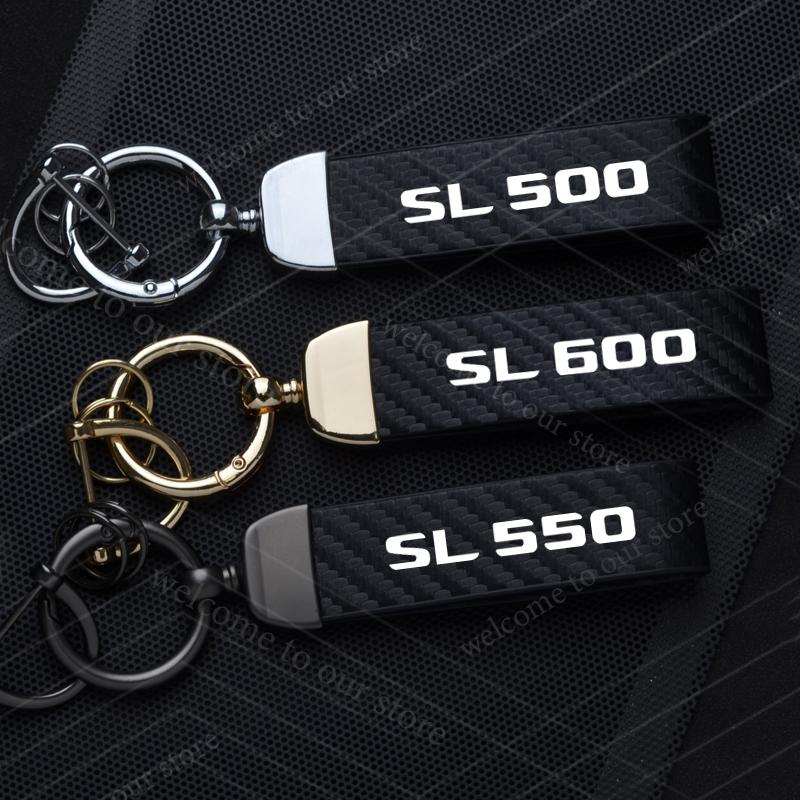 Für Mercedes Benz SL500 SL550 SL600 Logo Emblem Auto Kohlefaser Leder Zinklegierung Schlüsselanhänger Mikrofaser Schlüsselanhänger Geschenk