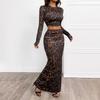 Women's Fashion Casual Leopard Print Spring Fall Long Sleeve O-Neck Skirt Suits