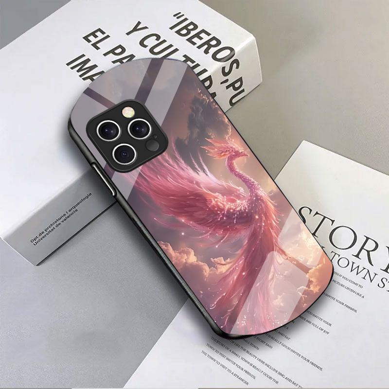 

Golden Phoenix Unfolding For IPhone 16 Pro Max 16e 15 Pro 14 13 12 Mini 11 XS Max XR 7 8 Plu SE 22 Elliptical Glass Phone Case For iPhone 16 Promax