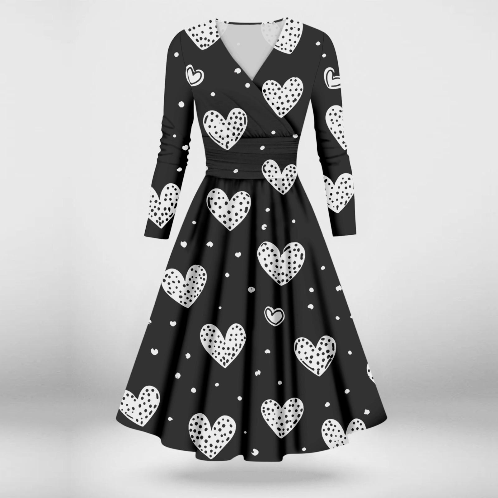 

Женское модное повседневное платье с принтом ко Дню святого Валентина, длинными рукавами и V-образным вырезом, сексуальное платье L чёрный