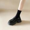 Black Big Head Thick Sole Small Leather Shoes Women's New Autumn One Pedal Thick Heel Increase