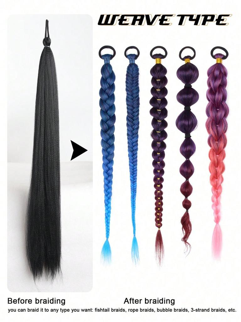 Synthetic Ponytail 1 Pack Braid Extension, Full of  Color Ponytail Extension, with Elastic Tie Straight Tube Sleek Wrap Extension Hair