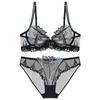 Ultra-thin Lace Bra Set Plus Size Women Cherry Embroidery Sheer Mesh Minimizer Bust