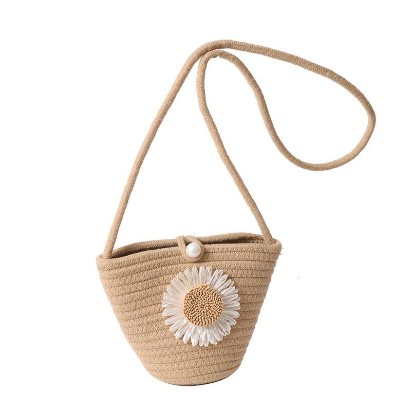 New Straw Woven Bag Women's Bag Flower Oblique Span Women's Sweet, Fresh and Cute Vacation Leisure Woven Bag Bucket Tote Bag