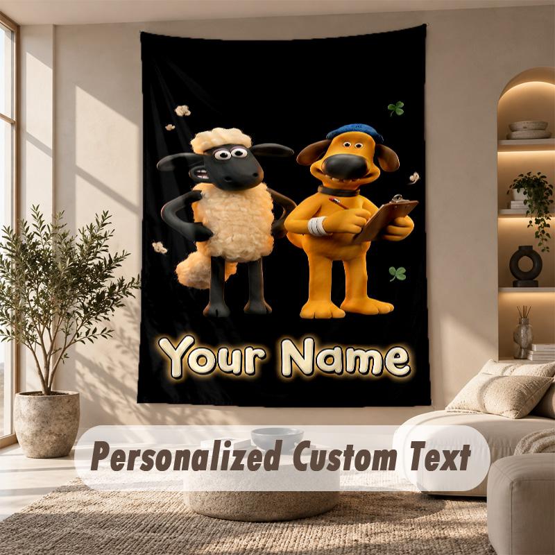 Shaun the Sheep Tapestry, Personalized Custom Text, Wall Hanging Tapestry For Living Room Home Wall Decor