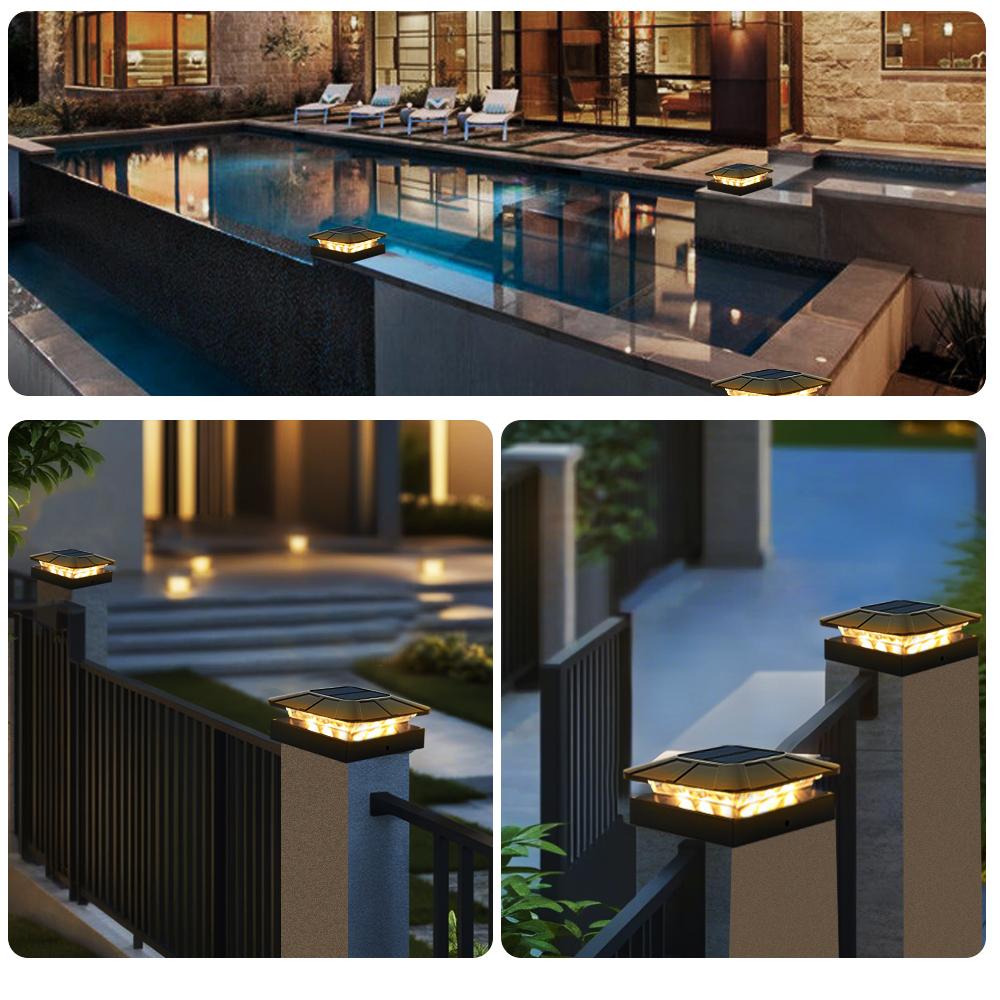 4PCS Outdoor Solar Post Cap Lights IP65 Waterproof 3 Modes Fence Light Solar Powered For 4x4in Wood/Vinyl Posts Deck Lighting