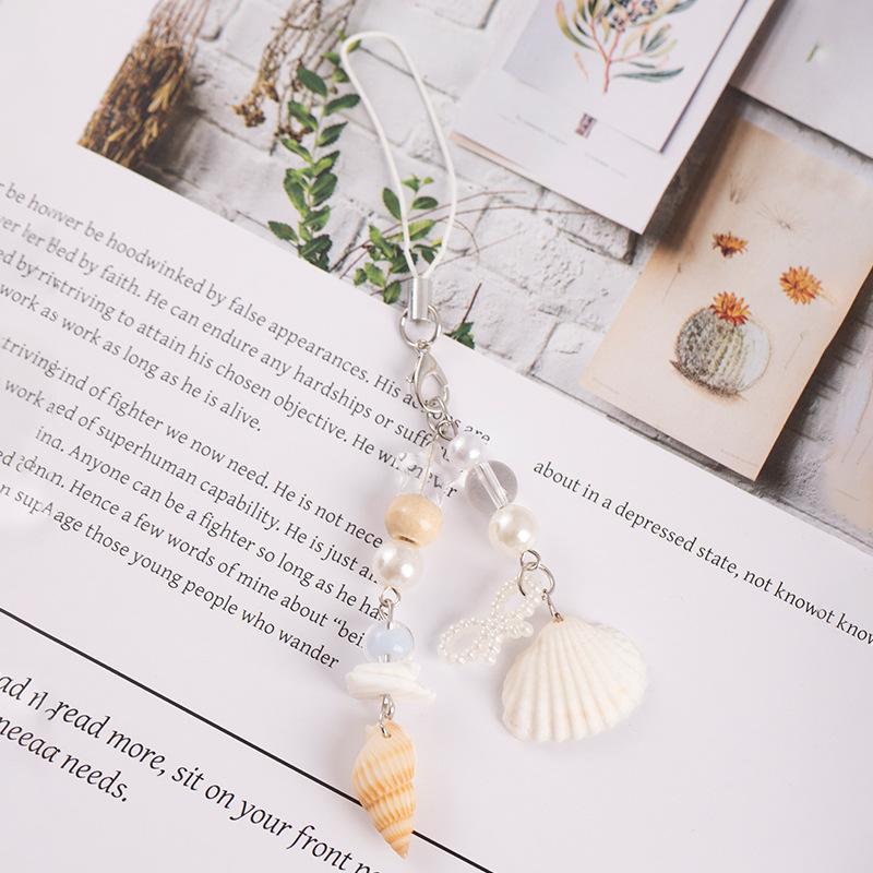 Fashion Ocean Style Shell Pearl Bag Pendant Keychain Conch Mobile Phone Lanyard Car Key Jewellery Women's Backpack Accessories