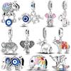 925 Silver Elephant Series Charms Bead Colorful Zirconium Cute Baby Elephant Pendants Fit Original Bracelet DIY Jewelry