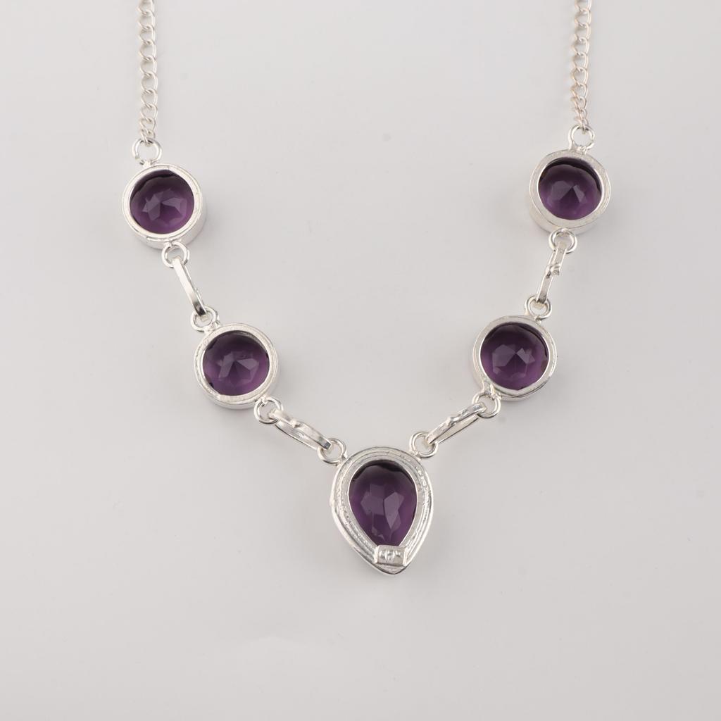 Natural Amethyst Gemstone 925 Sterling Silver Handmade Women Jewelry Designer Necklace 16-18" For Gift RN-3-6