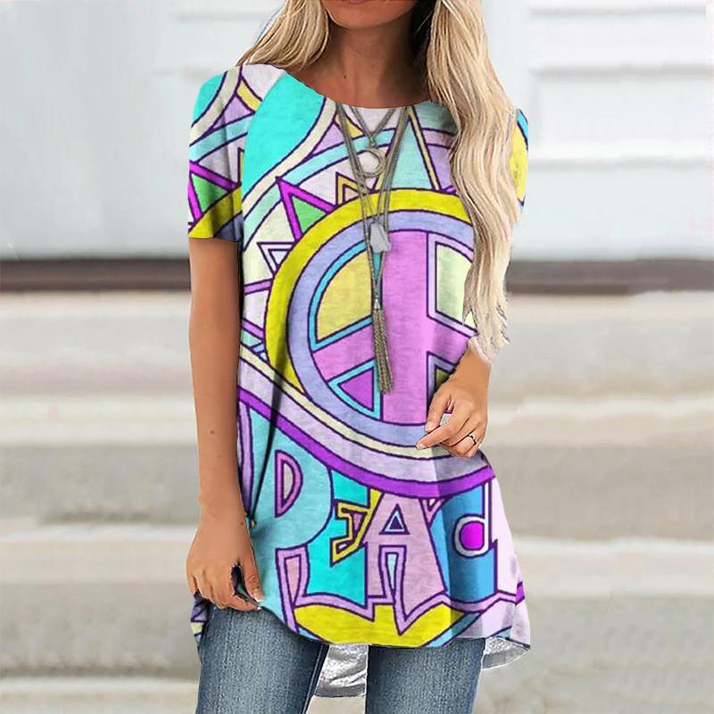 

Короткий рукав модная удобная повседневная футболка красивый принт винтажный топ женская дамы рукава реглан XS-8XL 4XL