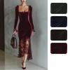 French Style Lace Patchwork Evening Party Dress for Women, Elegant Ladies Cocktail Gown for European & American, Formal Occasion Dress