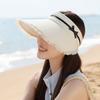 Tassel large brim sun hat summer outdoor travel sun protection hat women's plaid bow empty top hat