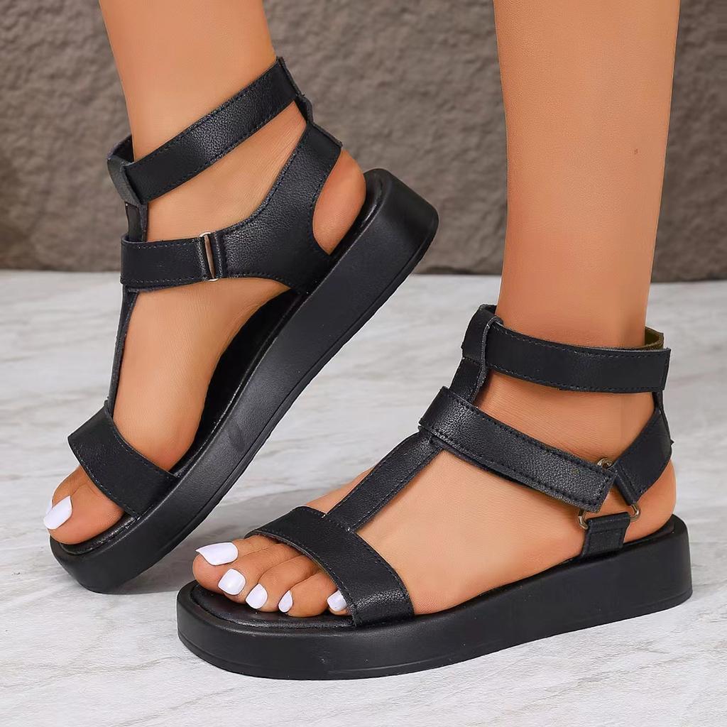 Sandals women's summer new large size thick-soled casual Roman style one-word buckle belt winding belt women's sandals