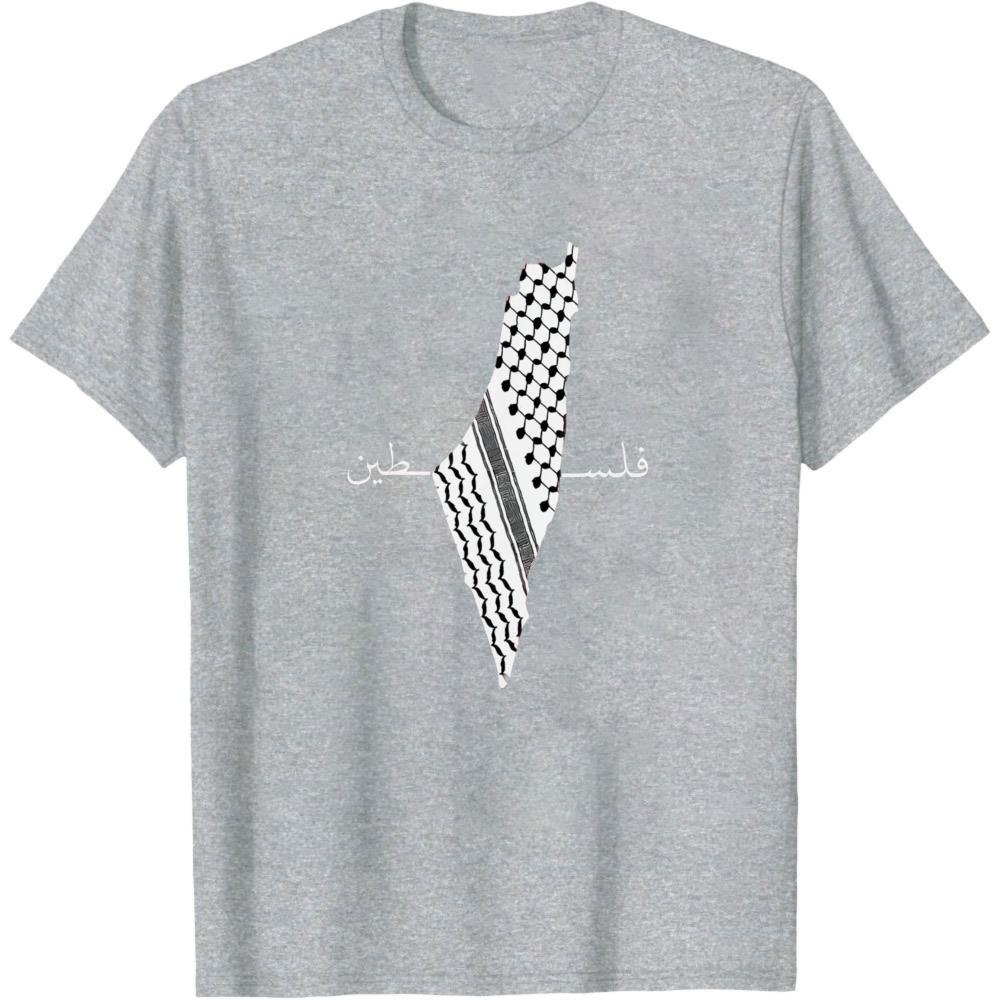 Palestine Keffiyeh Map Arabic Calligraphy Print Cotton T Shirt Men Heritage Patriotic Casual Graphic Tees Summer Men Clothing