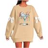 Ladies' Christmas Printed Bow Round Neck Long Sleeved Loose Pullover Sweater Sweatshirt Top