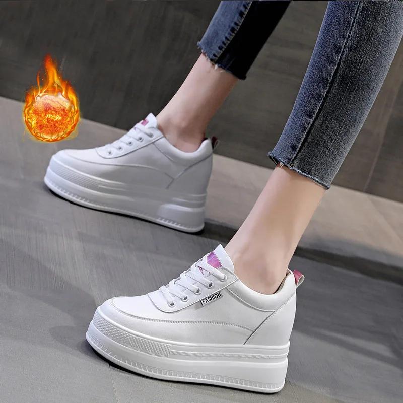 9cm Microfibra Zeppa Scarpe Sneakers Décolleté Bianco Platform Air Mesh Hollow Décolleté Scarpe Donna De Mujer