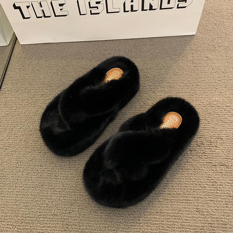 Fleece verdickte Baumwollpantoffeln Damen Herbst und Winter 2025 neue Mode vielseitige Baumwollpantoffeln Plüschschuhe Damenschuhe