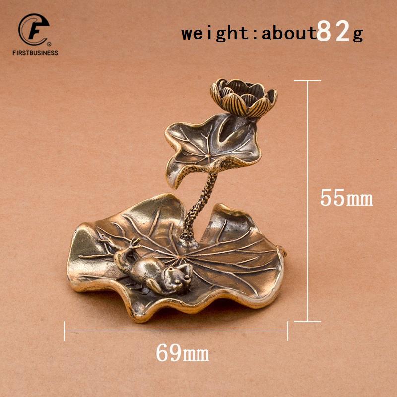 Antique Brass Lotus Leaf Backflow Incense Burner Decorations Solid Pure Copper Frog Lotus Pond Censer Holder Ornaments Tea Pets