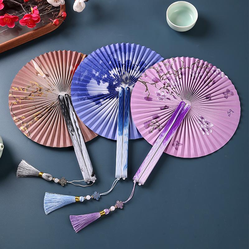 Chinese Style Portable Tassel Round Fan - Classical Hanfu Cheongsam Accessory for Women