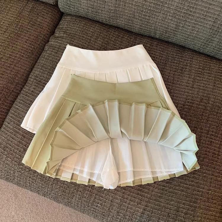 Spring & Autumn 2025 Girls' High-Waist A-line Pleated White Skirt - Size 6 Miniskirt