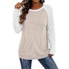 Women's Loose Fit Brushed Long Sleeve Top with Round Neck and Pocket Casual Blouse