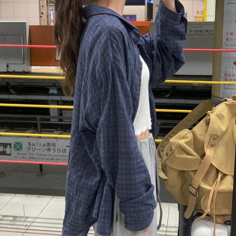 Koszule w kratę retro damskie wiosenne koreański design damska koszula z długim rękawem luźna damska uliczna casualowa oversize zapinana na guziki