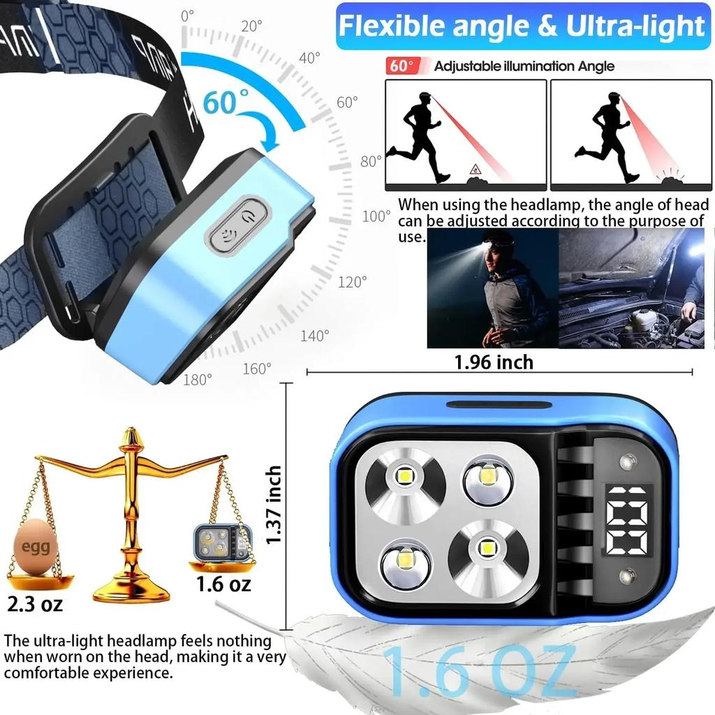 2Pack Induction Headlamp White Red Warm Light Led Lightweight Headlight Waterproof Torch Outdoor Camping Emergency Fishing Light