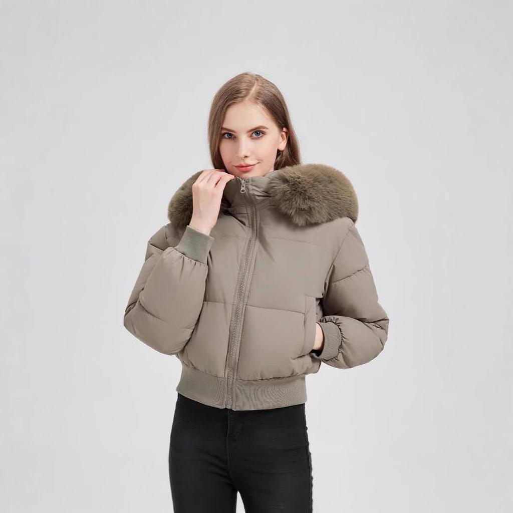 Fur Collar Down Cotton-padded Jacket Women's Short Winter Waist Thickened Cotton-padded Jacket Small Jacket