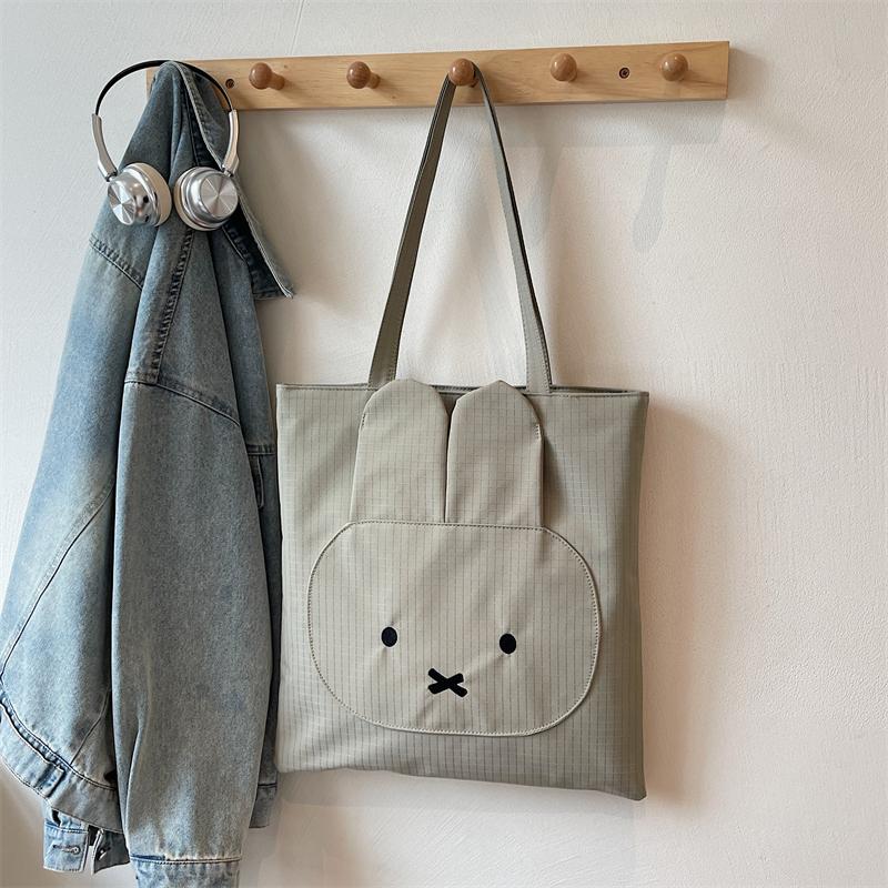 Student Cartoon Shoulder Bag Women's Large Capacity Solid Color Tote Bag