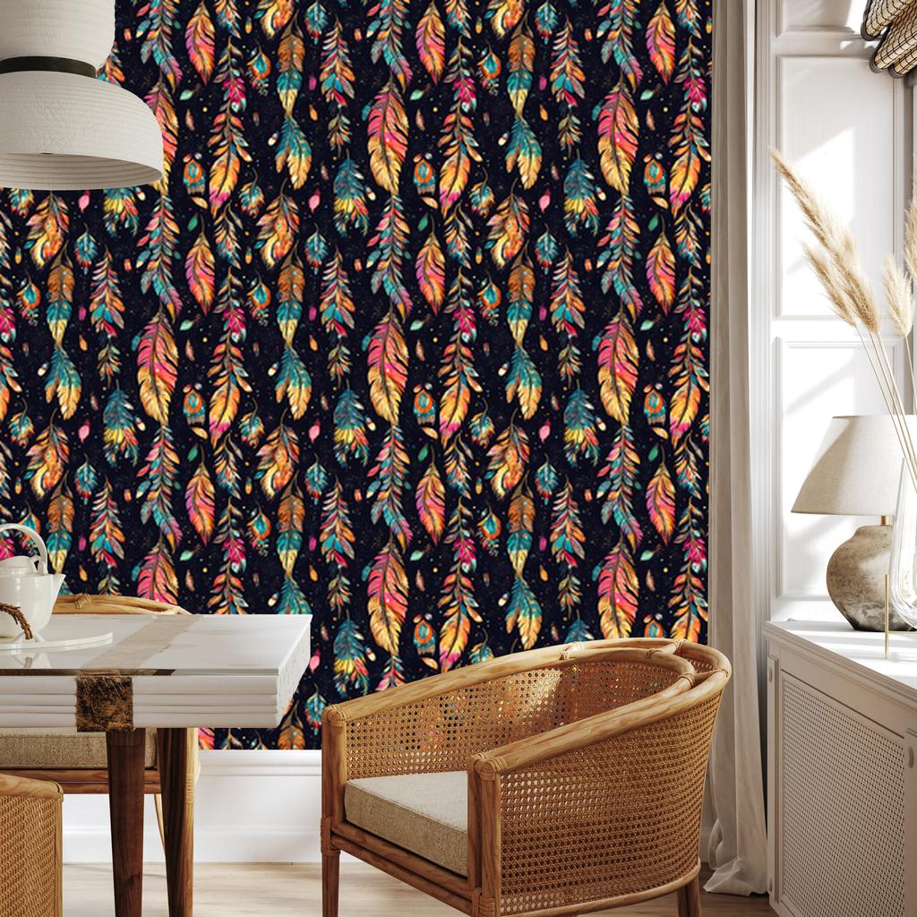 Boho Wallpaper Black and Navy Blue for Living Room and Bedroom 50x1000