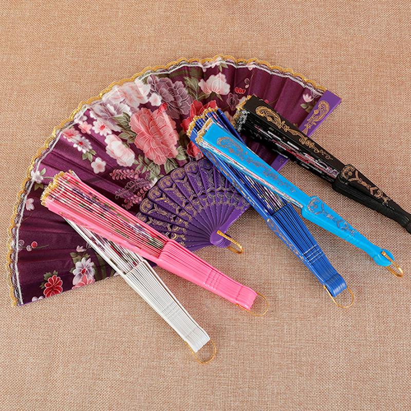 1Pc Flower Pattern Elegant & Luxurious Folding Fan Vintage Dance Fan Fashion Chinese Style Hand Held Stamping Design