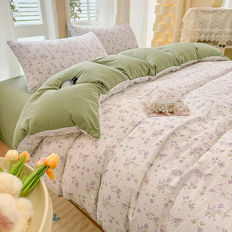 Class A maternal and infant grade, jacquard aerobic colored cotton, skin-friendly, comfortable, simple and literary 4pcs set on the bed