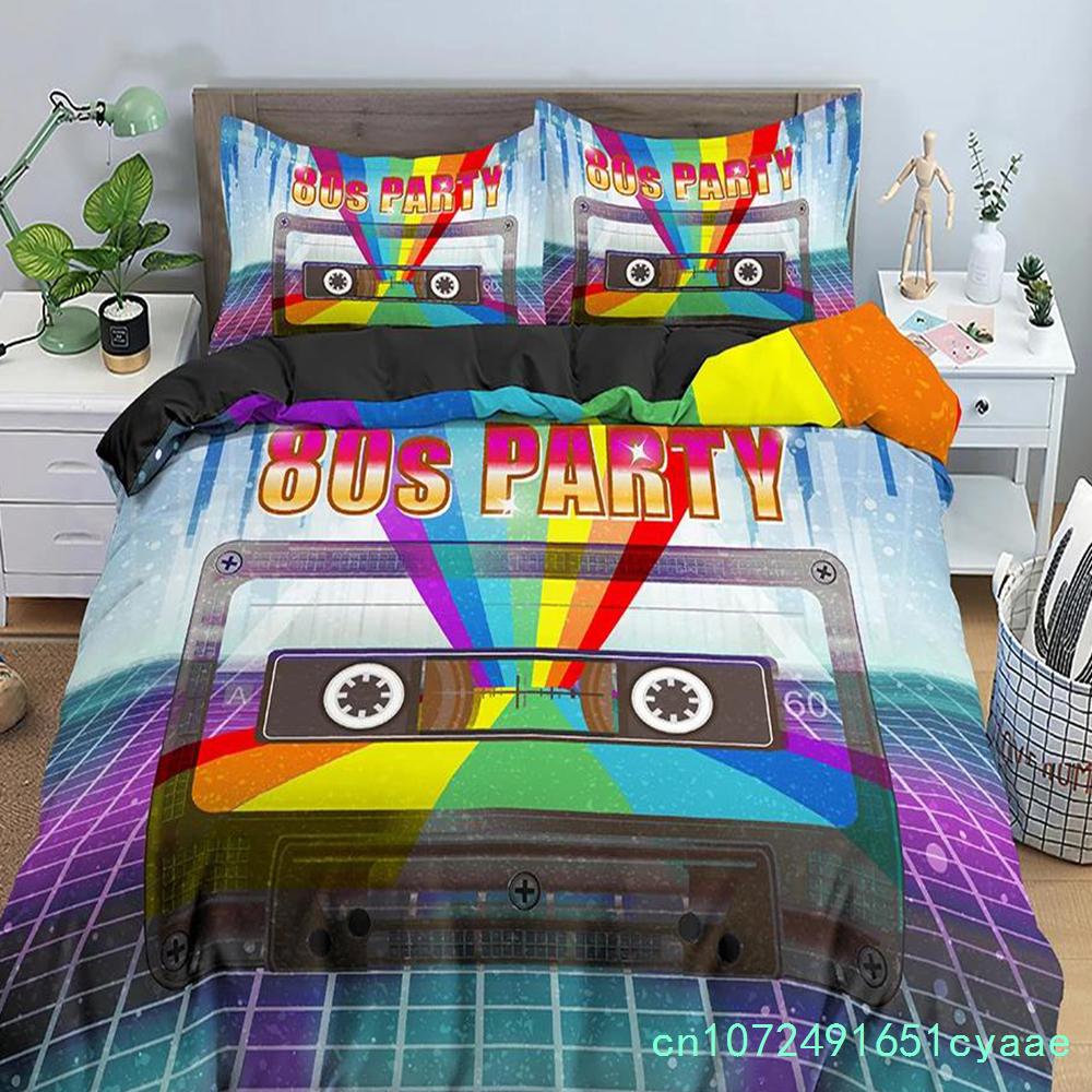 Retro Duvet Cover Set Vintage Give Me Back 80s Pattern Bedding Set Microfiber Queen King Size Quilt Cover 3Pcs For Teens Adult