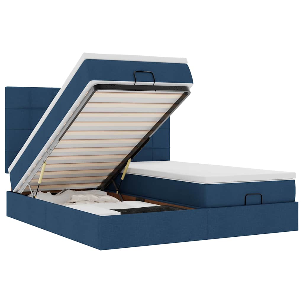 Ottoman Bed with Mattresses Blue 180x200 Cm Fabric