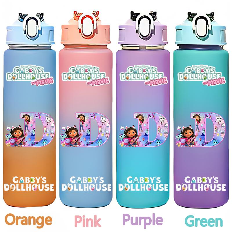 Gabby's 750ml Dollhouse Gabby Carlita DJ Catnip Mercat Gradient Plastic Straw Cup Pandy Paws Cakey Cat Mama Cat Drinking Bottle