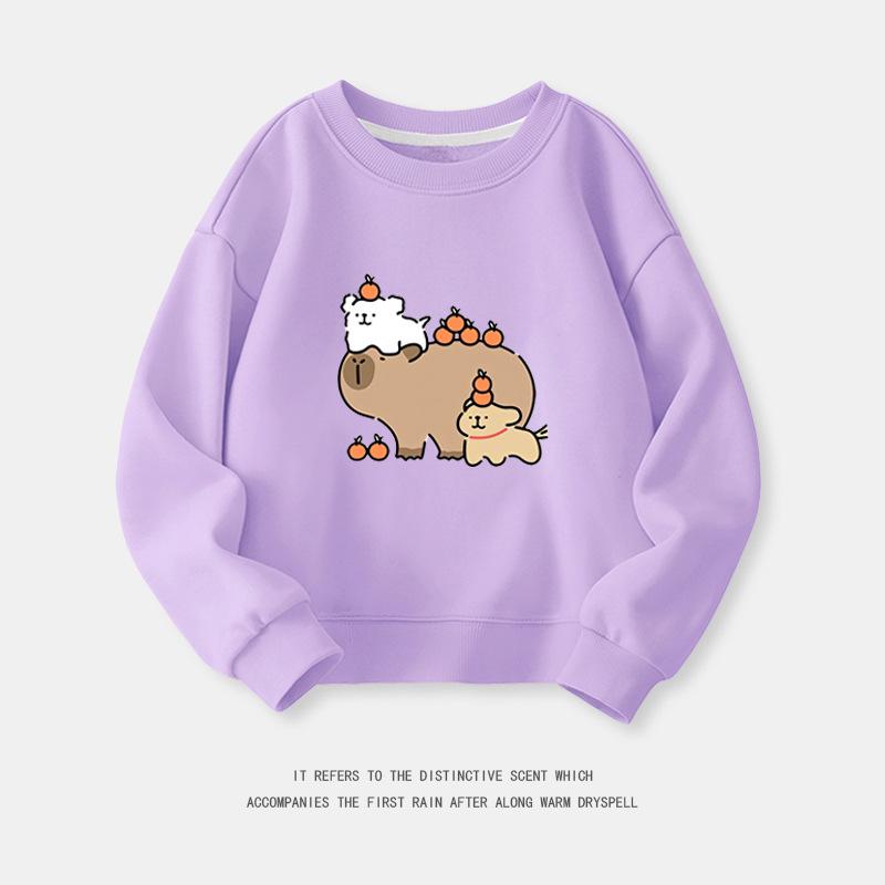 Cartoon Capybara Round Neck Sweatshirt for Boys and Girls - Spring/Autumn Long-Sleeve Shirt