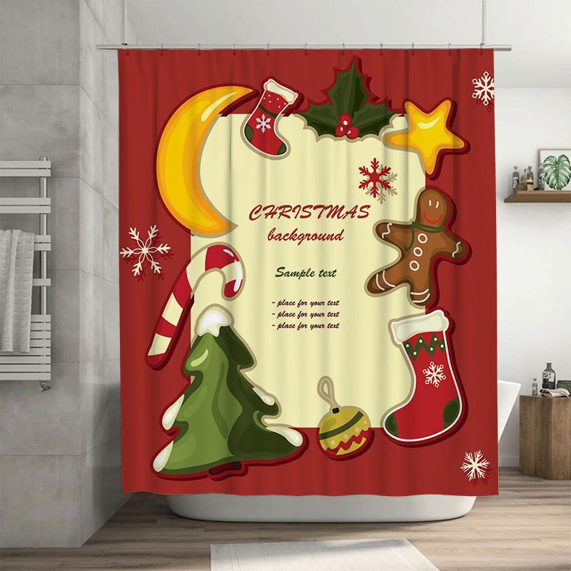 

Tu Christmas Shower Curtain Festive Holiday Decor Xmas Bathroom Set Waterproof Merry Christmas Backdrop Winter Themed Home Decor W60H190(CM)-1 Pcs