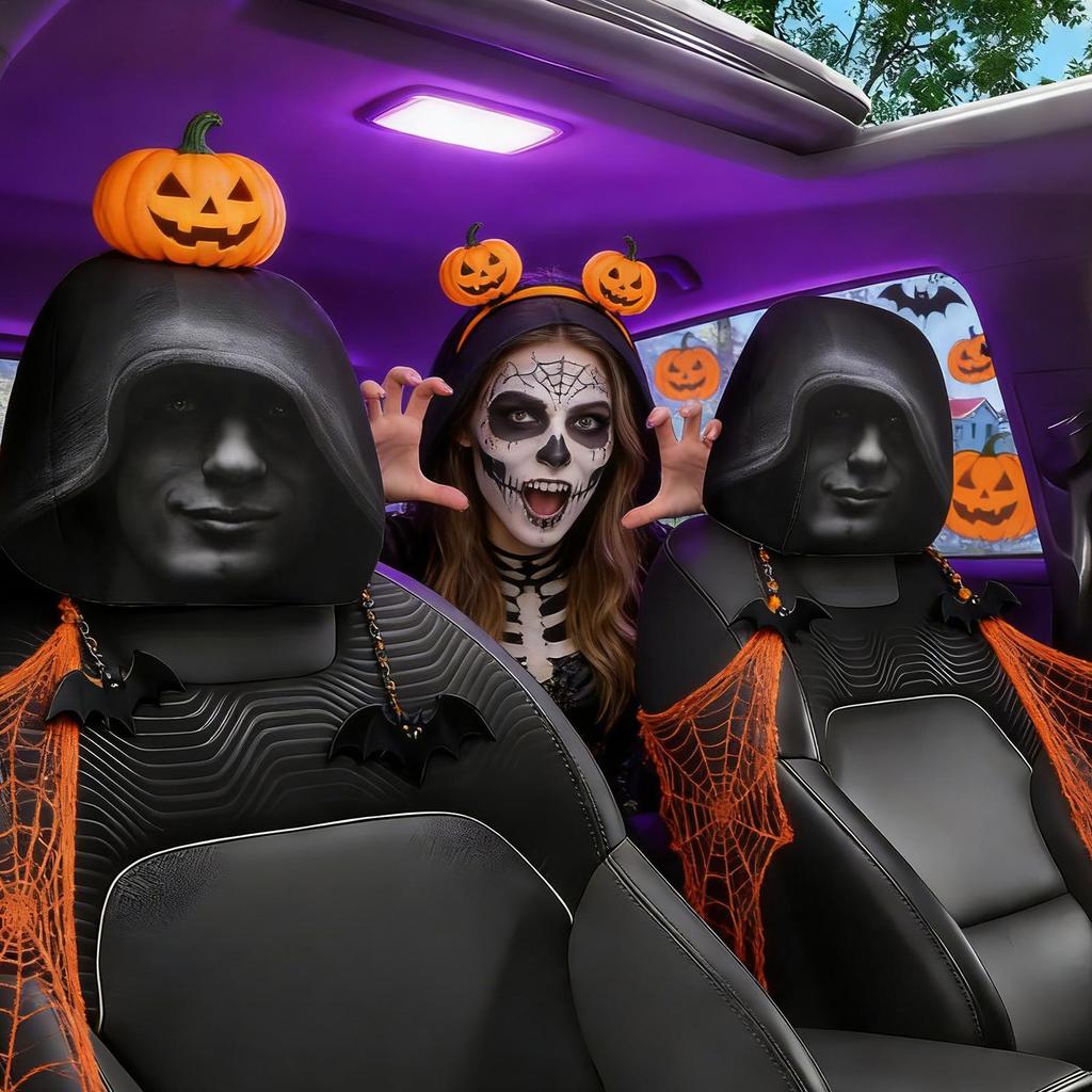 Car Seat Headrest Cover Halloween Style Car Interior Headrest Cover with Mysterious Figure Pattern for Automotive Vehicle SUV