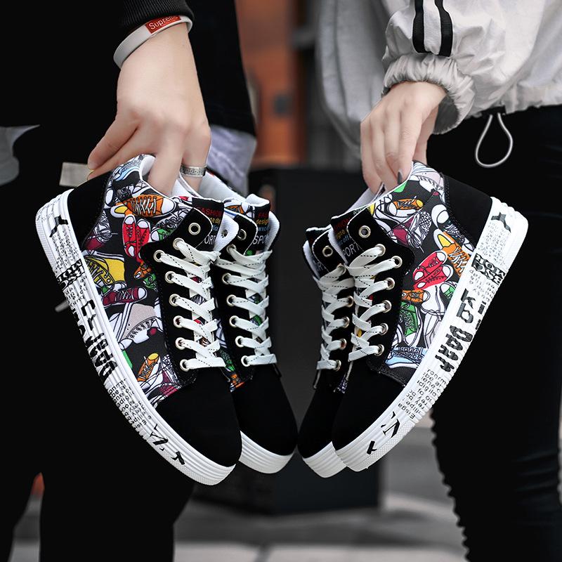 Men's Shoes New Fashion High Top Sneakers Men Casual Canvas Shoes Boys Zapatos De Hombre Tenis Masculino Lace Up Jm98