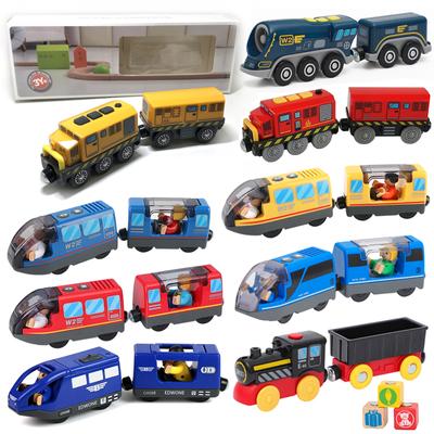 Neue batteriebetriebene elektrische Eisenbahn für Kinder in Geschenkbox, Druckguss, magnetische Lokomotive, Schlitzspielzeug für Holzeisenbahn, Gleisspielzeug, Kindergeschenk