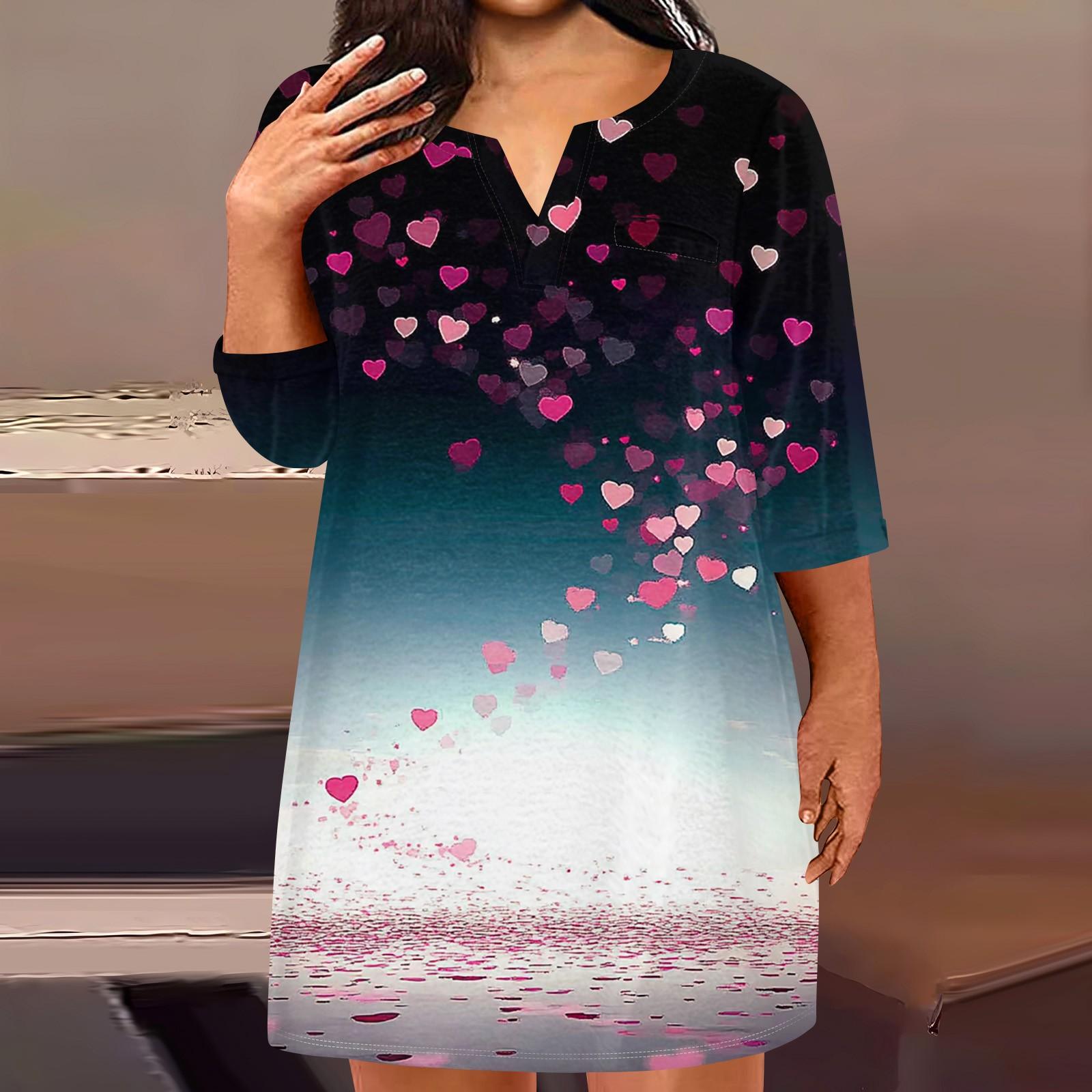 

Женское модное платье больших размеров с V-образным вырезом и рукавом три четверти, повседневное, с принтом «Любовь» и карманами XXL
