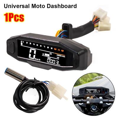 1Pcs New Universal Motorcycle Speedometer Tachometer Meters LCD Oil Gauge Black Waterproof Digital Dashboard