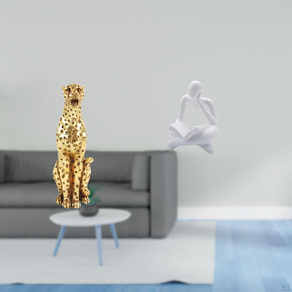 Golden Abstract Cheetah Thinker Sculpture Decorative Tabletop Centerpiece Ornament for Office Home