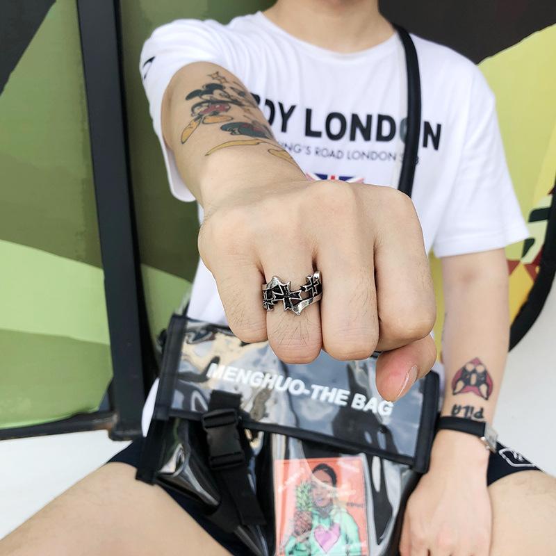 Retro Triple Cross Ring For Men Punk Gothic Rock Hiphop Adjustable Ring Handmade Unisex Zircon Bikers Accessories Lovers Gift