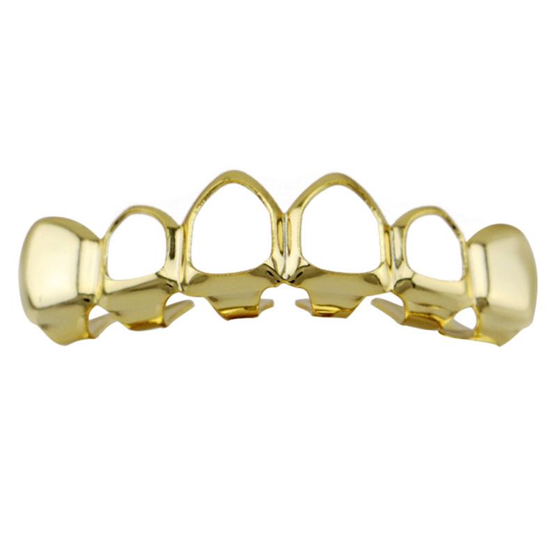 hot! Gold Electroplating Fashionable Hollow-out Teeth Grillz Set Teeth Socket Shiny False Teeth for