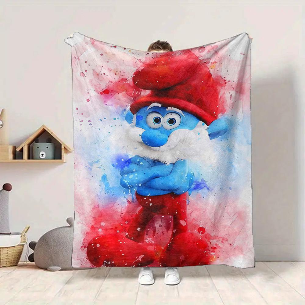 1Pc Colorful Smurf Watercolor Art Blanket Soft And Comfortable Casual Warm Camping Travel Christmas Halloween Xmas Gift M924322