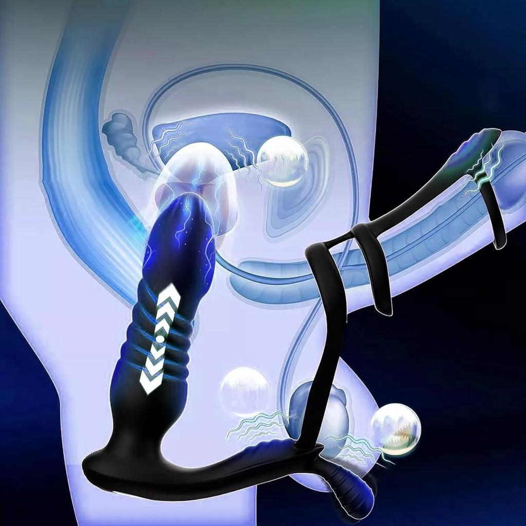Anal Vibrator with Remote Control Function Prostate Massager 10 Vibration Modes and 7 Insertion Modes Penis Ring Male Gay Sex Toys