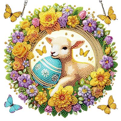 Easter 2D/Flat DIY Special Shape Rhinestone Diamond Art Window Pendants Diamond Art Pendant Window Hanging Art for Home Decor